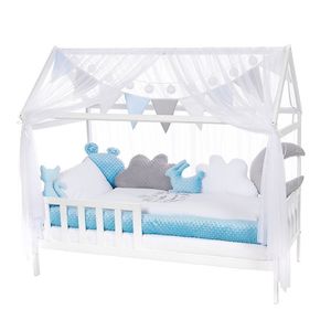 Baby-Delux Komplettbett Hausbett 140x70 cm weiß Kinderbett Kiefermassivholz mehrteiliges Bettwäsche Set Prince Schaumstoffmatratze