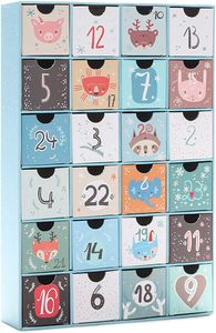 BRUBAKER Adventskalender zum Befüllen - Tierische Weihnachten Blau - DIY Weihnachtskalender mit 24 Türchen für Gutscheine, Süßigkeiten und weitere Überraschungen - 32,5 cm groß aus Pappe