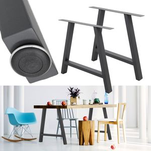 ECD Germany 2er Set Tischbeine A-Design - 70 x 72 cm - aus pulverbeschichtetem Stahl - Dunkelgrau - Industriedesign - Tischgestell Tischuntergestell Set Tischkufen Tischfüße