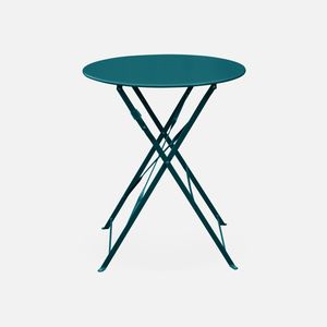 Klappbarer Bistro-Gartentisch - Emilia rund Entenblau - Runder Tisch Ø60cm aus pulverbeschichtetem Stahl