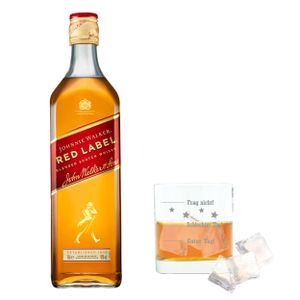 Whiskey 2er Set, Johnnie Walker Red Label, Blended Scotch Whisky, Relaunch 2019, Alkohol, Alkoholgetränk, Flasche, 40%, 700 ml, 752438, Geschenk zum Vatertag, mit graviertem Glas