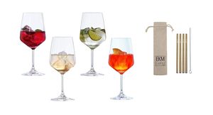 Spiegelau & Nachtmann, 4-teiliges Gläser-Set, Summer Drink, Kristallglas, 630 ml, Bonus Pack, 4670171 + 4er Set EKM Living Edelstahl Strohhalme kurz (Kupfer)