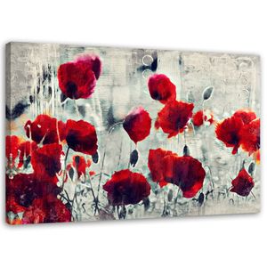 Feeby Wandbild Gemalte rote Mohnblumen 120x80 Leinwandbild auf Vlies Bilder Bild
