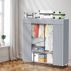Hengda Stoffschrank Kleiderschrank Staubdicht & Kleiderstange, Stoffkleiderschrank faltbarer für Schlafzimmer, Metallrahmen, 158 x170 x 48 cm Hengda Stoffschrank Kleiderschrank Staubdicht & Kleiderstange, Stoffkleiderschrank faltbarer für Schlafzimmer, Metallrahmen, 158 x170 x 48 cm