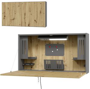 bümö® Wandschreibtisch klappbar & abschließbar Mini-Office in Graphit/Asteiche