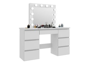 Meblowa1 Schminktisch mit 12 LED Großer Spiegel 12 7 Schubladen 120x75x45cm Weiß Modern Viel Stauraum für Make-up Meblowa1 Schminktisch mit 12 LED Großer Spiegel 12 7 Schubladen 120x75x45cm Weiß Modern Viel Stauraum für Make-up