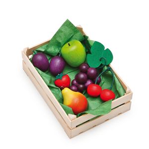 Erzi Sortiment in der Holzsteige Obst, Spielzeug-Lebensmittel, Kaufladenzubehör