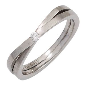 JOBO Damen Ring 950 Platin mattiert 1 Diamant Brillant 0,05ct. Platinring Größe 60