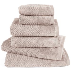 Pure Label 6-TLG Handtücher Set mit Aufhängeschlaufen aus Baumwolle - 2x Badetuch 70x140 cm 2x Handtuch 50x100 cm 2x Gästetuch 30x50 cm, Taupe