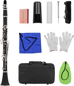 Klarinette 17 Tasten bB Flachsopran Binokularklarinette mit Reinigungstuchhandschuhen 10 Blätter Schraubendreher Blattetui Holzblasinstrument