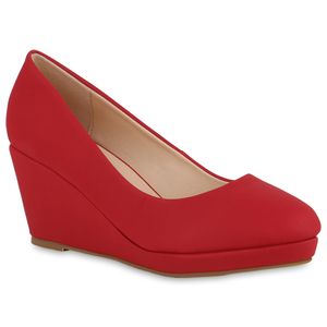 Mytrendshoe Damen Pumps Keilpumps Keilabsatz Schuhe Mid Heel 831030, Farbe: Rot, Größe: 38