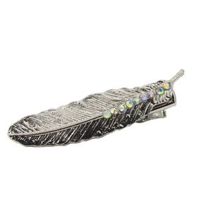 Metal Haarklammer Feder mit Strass in der Farbe Silber