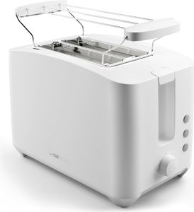 Clatronic kompakter Toaster 2 Scheiben | Toaster mit Auftau-/Aufwärm-/Schnellstoppfunktion | Toaster mit Brötchenaufsatz | Toaster weiß auch für Toastbrötchen & Fertigwaffeln | TA 3801