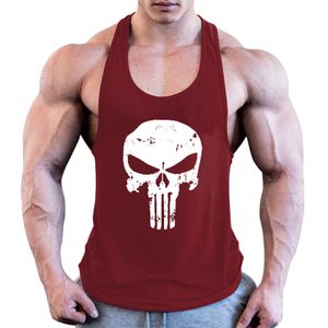 Herren Totenkopf Fitness Bodybuilding Tank Top Weste Ärmelloses Hemd T-Shirt,Farbe: Rotwein,Größe:XXL