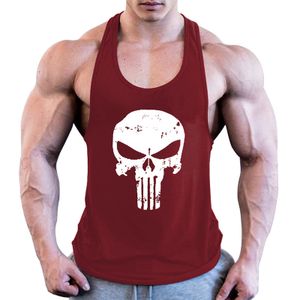 Herren Totenkopf Fitness Bodybuilding Tank Top Weste Ärmelloses Hemd T-Shirt,Farbe: Rotwein,Größe:XL