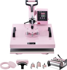 VEVOR Hitzepresse, 15 x 15 Zoll, 8-in-1 Wärmeübertragungsmaschine mit 6-30 oz Tumblerpresse, 360° Schwenkbares T-Shirt-Pressen, Digitale Präzisionssteuerung, für T-Shirts/Tassen/Hüte/Teller, Rosa VEVOR Hitzepresse, 15 x 15 Zoll, 8-in-1 Wärmeübertragungsmaschine mit 6-30 oz Tumblerpresse, 360° Schwenkbares T-Shirt-Pressen, Digitale Präzisionssteuerung, für T-Shirts/Tassen/Hüte/Teller, Rosa