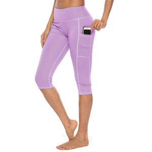 Frauen einfarbig Fitness-Leggings mit hoher Taille Yoga-Trainingshose Light Purple XL