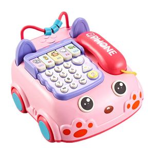 Cartoon-Telefon-Spielzeug-Telefon-Zug-Spielzeug Entwickeln Erkenntnis Erleuchtung Vortäuschen Telefonanruf Ziehen-Funktion Baby Musikspielzeug für Farbe Rosa