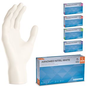 ARNOMED Einweghandschuhe Weiß, Nitril Handschuhe 100 Stk, Einmalhandschuhe Gr XS-XL, Einweg Handschuhe latex- & puderfrei - Gr. L