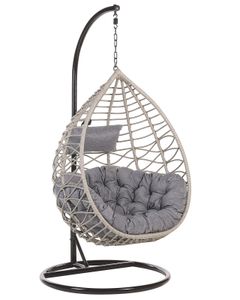 BELIANI Hängesessel Grau Rattan mit schwarzem Gestell aus Stahl inkl. Kissen Outdoor Indoor Boho Stil