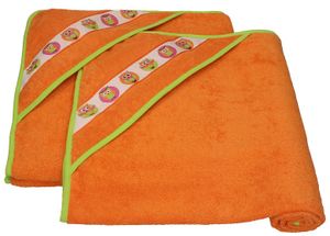 2er Set Kinder Badetücher mit Kapuze EULEN aus Baumwolle, 90x90 cm, Farbe orange