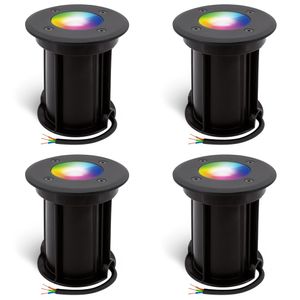 4er Set LED Bodenstrahler BORU rund schwarz mit Smart GU10 dimmbar RGB & Weißtöne 5W