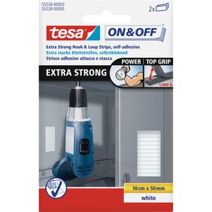 tesa On & Off extrastarke Klettstreifen 50 x 100 mm weiß 2 Sets