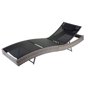 Sonnenliege Savannah, Relaxliege Gartenliege Liege, Poly-Rattan  grau, Bezug schwarz