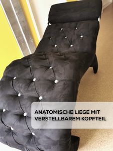 Anatomische Kosmetikliege mit verstellbarem Kopfteil, Velours, 175x60 cm, Liege für Wimpernverlängerung, Couch für Beauty Salon - 14 schwarz