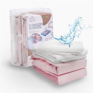 Alcube® 4er Set aus wasserdichter Matratzenauflage und Baumwoll-Spannbettlaken für Baby und Kinder - verschiedene Größen - rosa 90x200 cm
