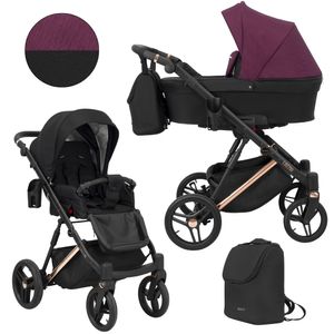 Kinderwagen LAZZIO PREMIUM Sportwagen Babywagen Babyschale Komplettset Kinder Wagen Set 2 in 1 (schwarz + rotbraun, Rahmenfarbe: Kupfer)