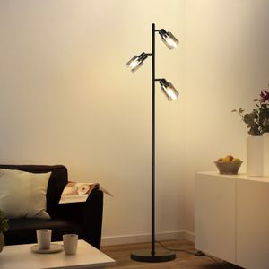 ZMH Stehlampe Vintage Wohnzimmer Schwarz Stehleuchte Industrial Standleuchte 3 flammig aus Glas E14 Fassung Metall Standlampe Schwenkbar 350° Leselampe für Schlafzimmer Büro Ohne Leuchtmittel