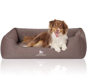 Knuffelwuff Orthopädisches Hundebett Leano aus Velours mit Handwebcharakter XL 105 x 75cm Braun