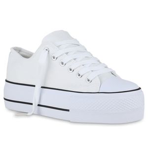 VAN HILL Damen Plateau Sneaker Freizeit Schnürer Stoffschuhe Schuhe 841220, Farbe: Weiß, Größe: 39