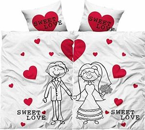 Partner Bettwäsche 135x200 cm Sweet Love weiß rot Herz Married Mikrofaser, 4 teilig