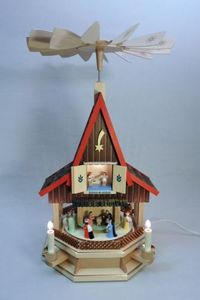 Tischpyramide Adventshaus Christi Geburt elektrisch bunt Höhe= 53cm NEU