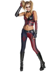 Harley Quinn-Damenkostüm Lizenzartikel Batman Arkham City rot-schwarz
