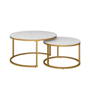 Vicco Couchtisch Set Montreal, 77 x 40 cm 2 Teile, Weiß/Gold