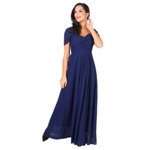 Krisp Damen Abendkleid mit Faltenwurf, Off-Shoulder-Stil, lang KP136 (42 DE) (Blau)