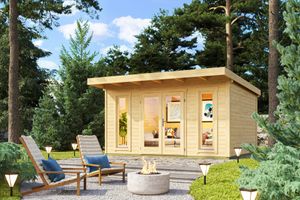 Lasita Maja  44 mm Flachdach Gartenhaus aus Holz Sizilien 1, Schwedenrot, Premium Dachbahn selbstklebend