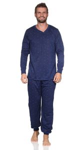 Herren Pyjama Set Shirt & Hose Schlaf-Anzug Nachthemd,  Dunkelblau/L/50