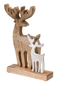 Aufsteller Rentiere H30cm Holz Metall Natur Silber Mango Tischdeko Weihnachten