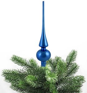 Christbaumspitze Echt Glas 26 x 6 cm Matt Glanz Weihnachtsbaum Spitze Baumspitze Christbaumschmuck Deko, Farbe:Royal Blue Glanz