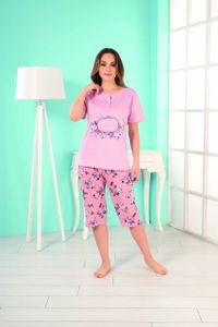 Damen Pyjama Schlafanzug Rosa M Bermuda Shorty 3-Teiler Set mit Augenband E-57