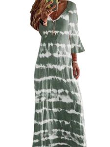 Langes, böhmisches Kleid mit langem Rock und Farbverlauf in Damenfarbe mit langem Ärmel,Farbe: Grün,Größe:XL