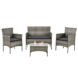 Juskys Polyrattan Gartenmöbel-Set Fort Myers - Tisch, Sofa & 2 Stühle - grau-meliert