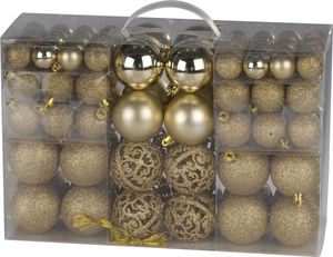 Vianočné darčeky Sada vianočných guľôčok zlatá - 100 plastových guľôčok na vianočný stromček - vianočný stromček Ø 3/4/6 cm