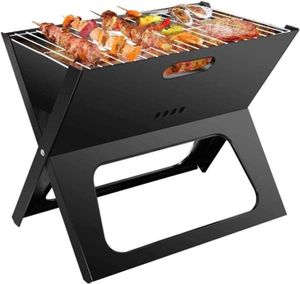 Skladací gril - 44,5 x 30,5 x 35 cm - BBQ - Gril - Prenosný - Prenosný gril - Gril na drevené uhlie - Skladací - Kompaktný - Mini gril - Matný čierny