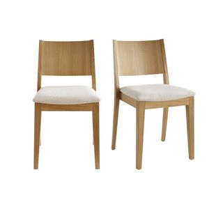 Miliboo - Skandinavische Stühle mit Bouclé-Stoff in Ecru und heller Eiche (2er-Set) MELVIL