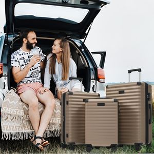 Flieks Kofferset 3 tlg., Koffer mit Klappbarer Becherhalter, Reisekofferset mit 4 Rollen und TSA Schloss, Hartschale Trolley, M-L-XL, Champagne Flieks Kofferset 3 tlg., Koffer mit Klappbarer Becherhalter, Reisekofferset mit 4 Rollen und TSA Schloss, Hartschale Trolley, M-L-XL, Champagne